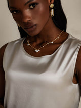 [Lysegrå] SilkSilky-NO Sleeveless Round Neck Camisole Topp 008