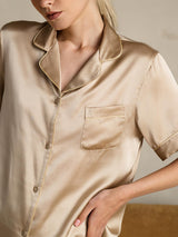 [Champagne] SilkSilky-NO Short Sleeve Lapel Collar Pyjamas for Kvinner 008