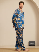 [Navy Drage] SilkSilky-NO Long Sleeve Lapel Collar Pyjamas for menn 005