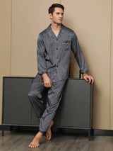 [Marine Ginkgo] SilkSilky-NO Long Sleeve Lapel Collar Pyjamas for menn 001