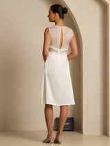 [Hvit] SilkSilky-NO 19Momme Sleeveless Illusion Neck Kjole 002