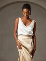 [Hvit] SilkSilky-NO Sleeveless V Neck Camisole Topp 005