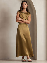 [Brun] SilkSilky-NO Cap Sleeve Round Neck T-skjorte for Kvinner 007