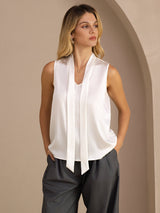 [Hvit] SilkSilky-NO Sleeveless Tie Neck Camisole Topp 003