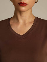 [Kaffe] SilkSilky-NO Short Sleeve V Neck T-skjorte for Kvinner 004