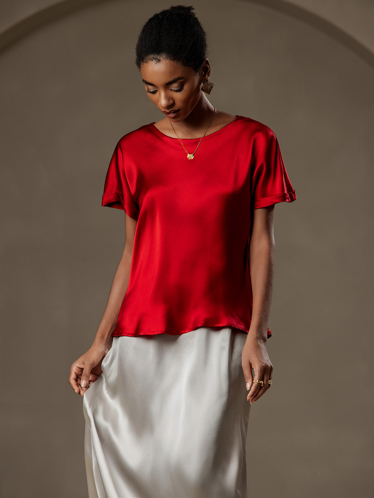 [Vin] SilkSilky-NO 19Momme Silke Womens T-Shirt 004