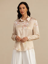 [Champagne] SilkSilky-NO 19Momme Langermet Slagkrage Skjorte for Kvinner 004