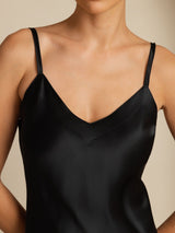 [Svart] SilkSilky-NO Spaghetti Strap V Neck Kjole 005