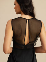 [Svart] SilkSilky-NO 19Momme Sleeveless Illusion Neck Kjole 006