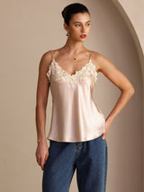 [Rosa] SilkSilky-NO Spaghetti Strap V Neck Camisole Topp 001