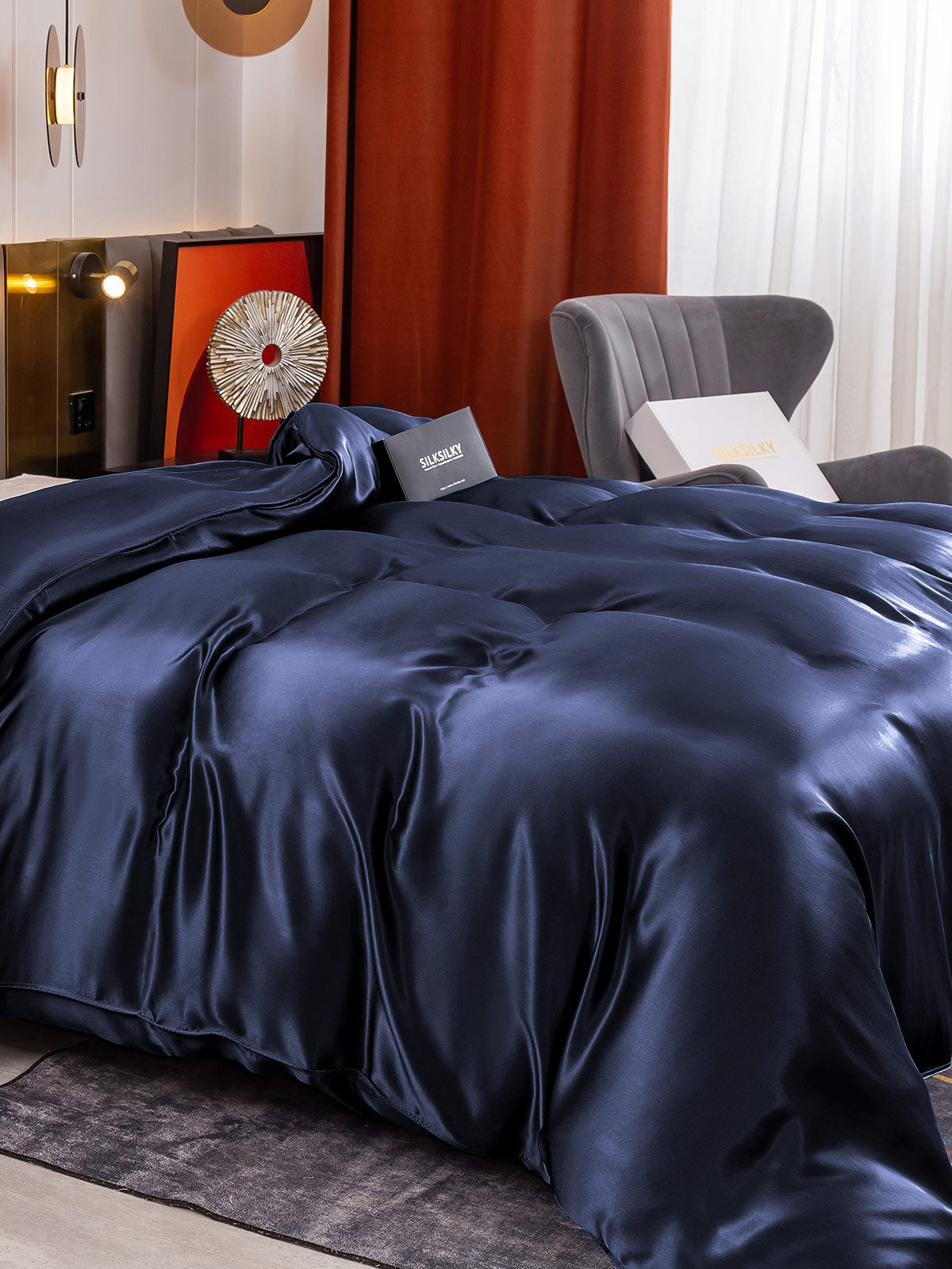 [Mørke blå] SilkSilky-NO 19Momme Duvet Cover 004