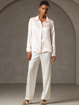 [Rosa] SilkSilky-NO Long Sleeve Lapel Collar Skjorte for Kvinner 007