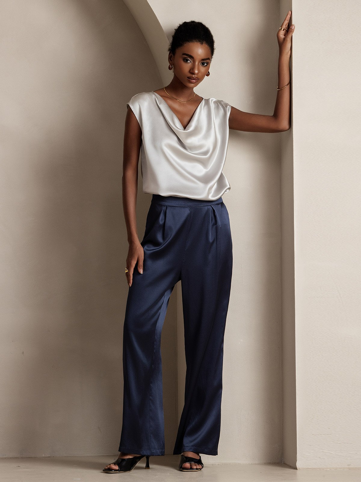 [Lysegrå] SilkSilky-NO 19Momme Silke Womens T-Shirt 008