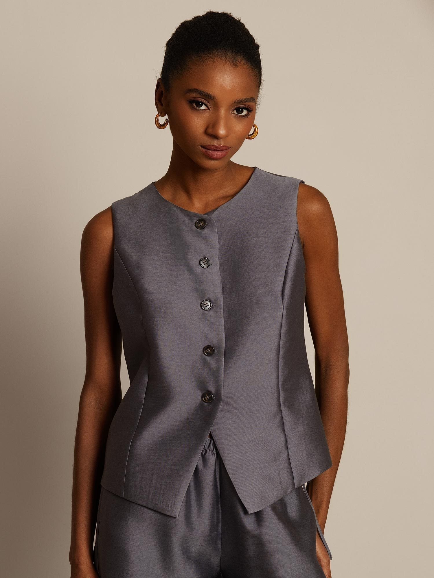 [Grå] SilkSilky-NO 32Momme Silk-Wool Blend Womens Vest 003,