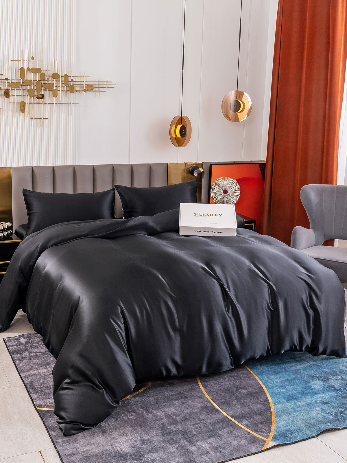 [Svart] SilkSilky-NO 19Momme Bedding Set 007