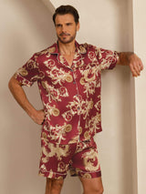 [Vinrød Drage] SilkSilky-NO Short Sleeve Lapel Collar Pyjamas for menn 003