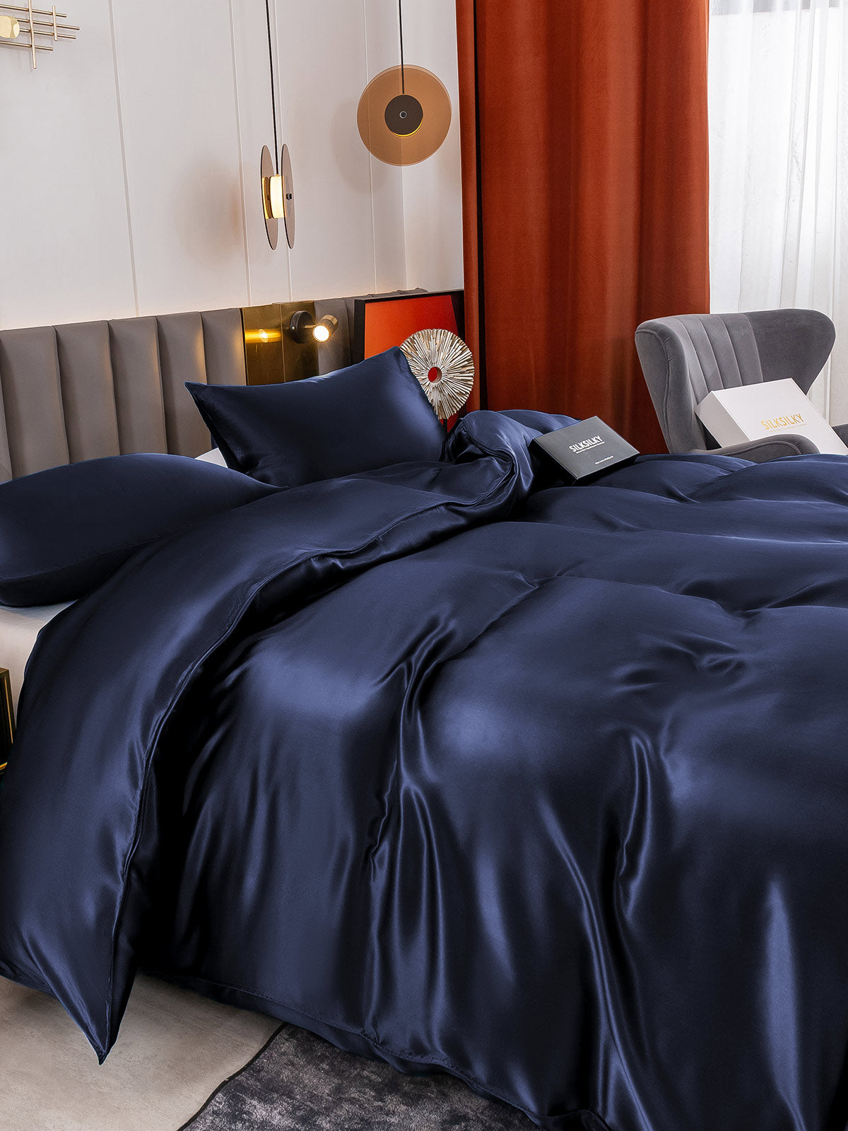 [Mørke blå] SilkSilky-NO 19Momme Bedding Set 005