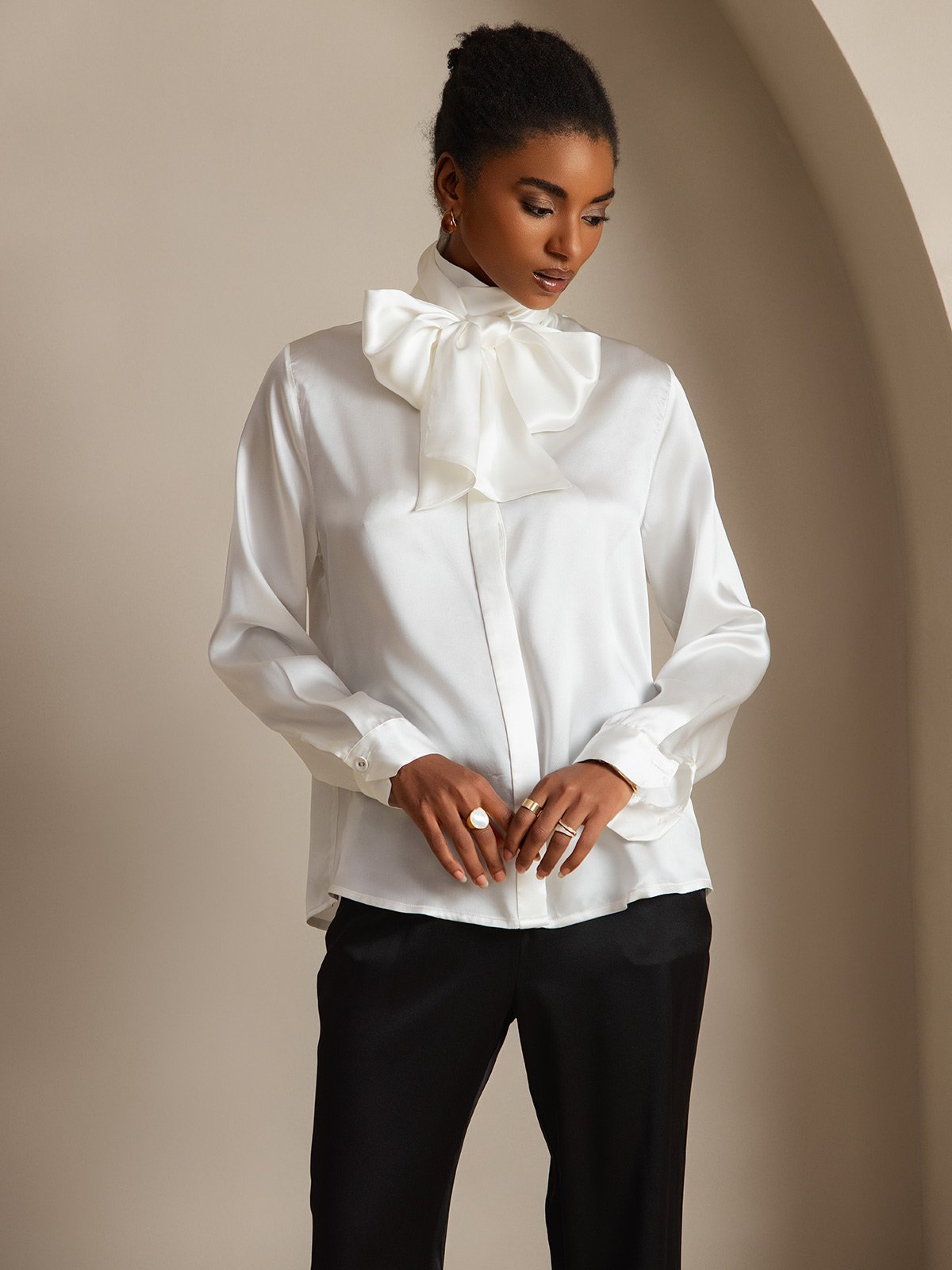 SilkSilky-NO 19Momme Womens Shirt Hvit 005