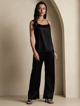 [Svart] SilkSilky-NO 19Momme Spaghetti Stropp Dyp Rund Halsutringning Camisole Topp 007