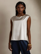 [Lysegrå] SilkSilky-NO Cap Sleeve Round Neck T-skjorte for Kvinner 001