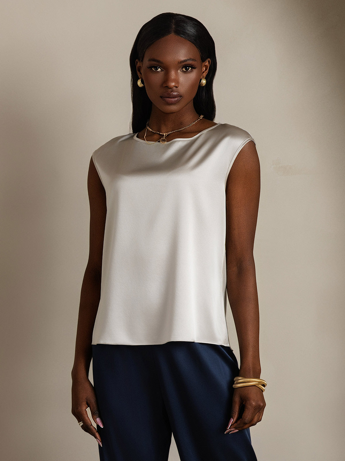 [Lysegrå] SilkSilky-NO 19Momme Silke Womens T-Shirt 001
