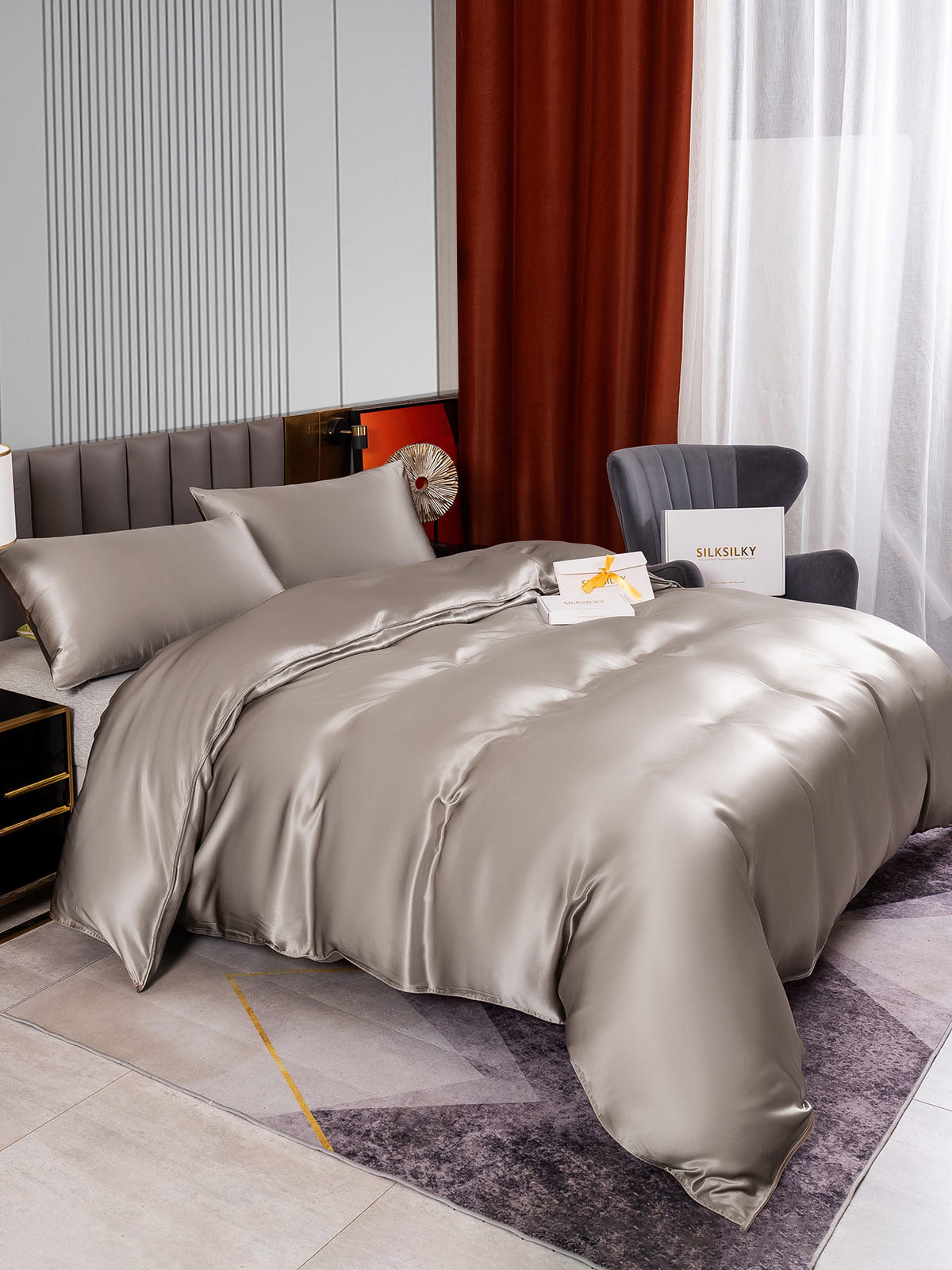 [Grå] SilkSilky-NO 22Momme Bedding Set 004
