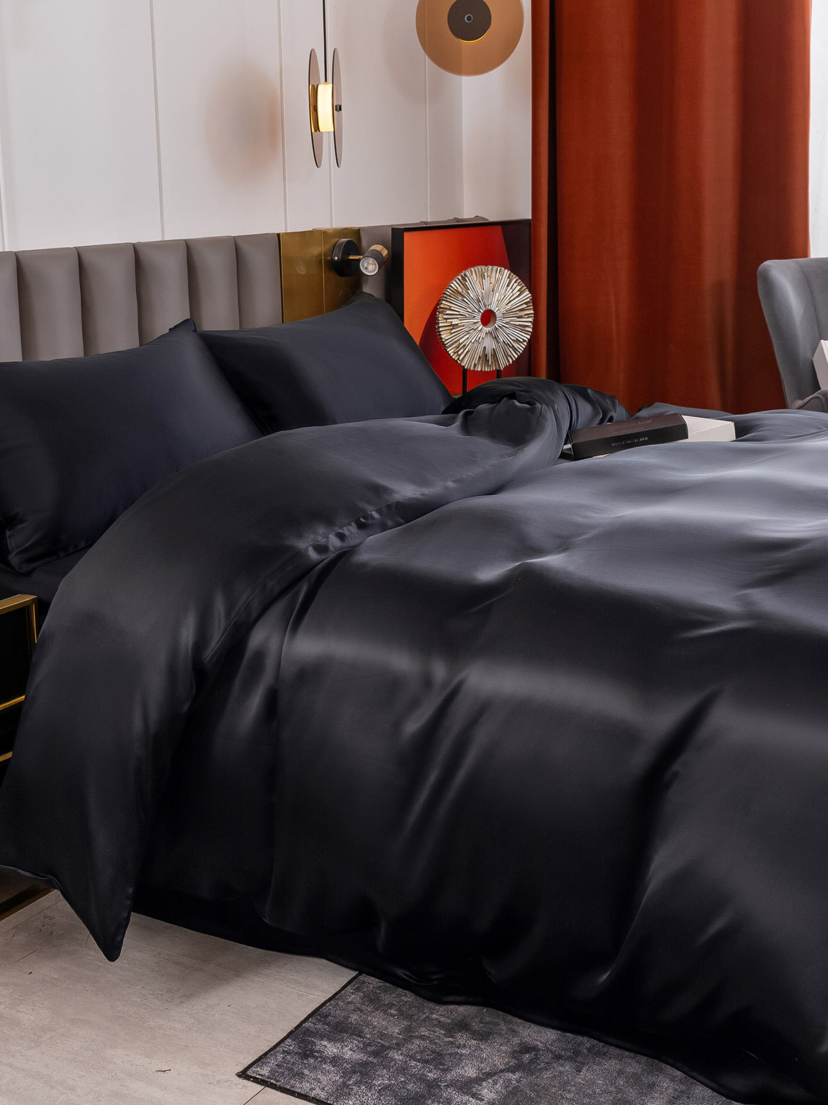 [Svart] SilkSilky-NO 19Momme Bedding Set 004