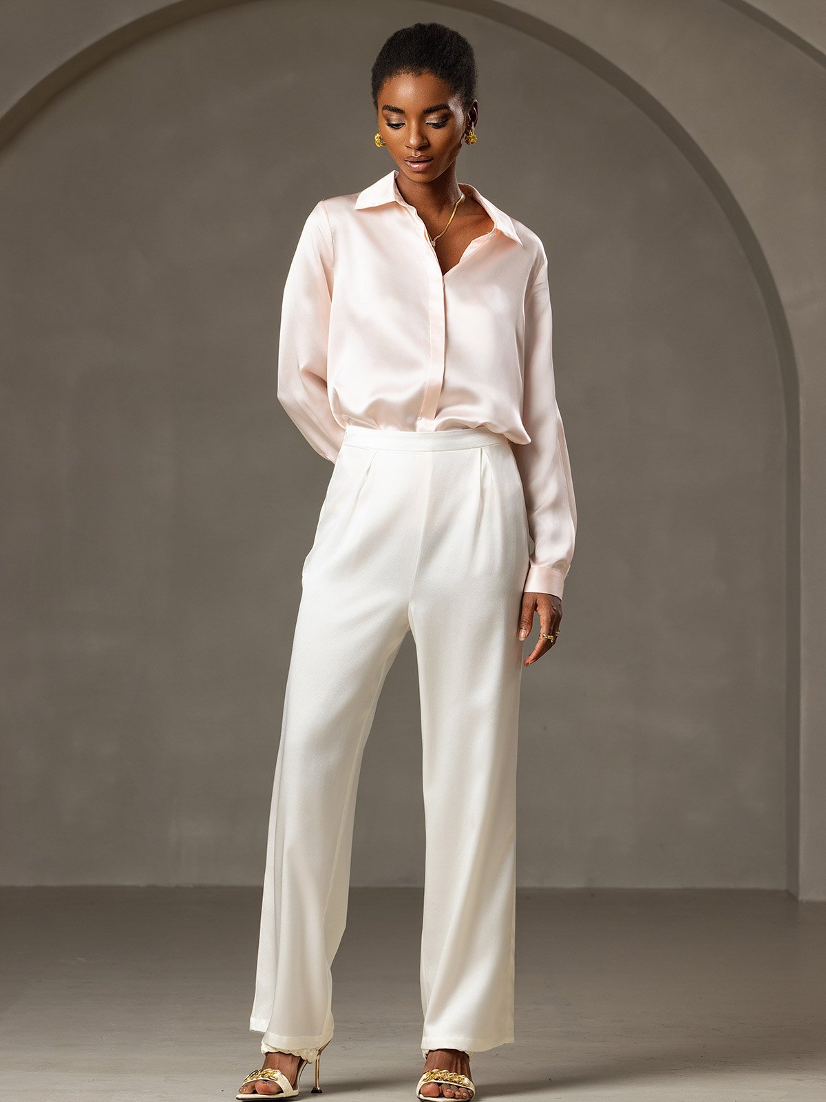 [Hvit] SilkSilky-NO 19Momme Silke Womens Pants 004