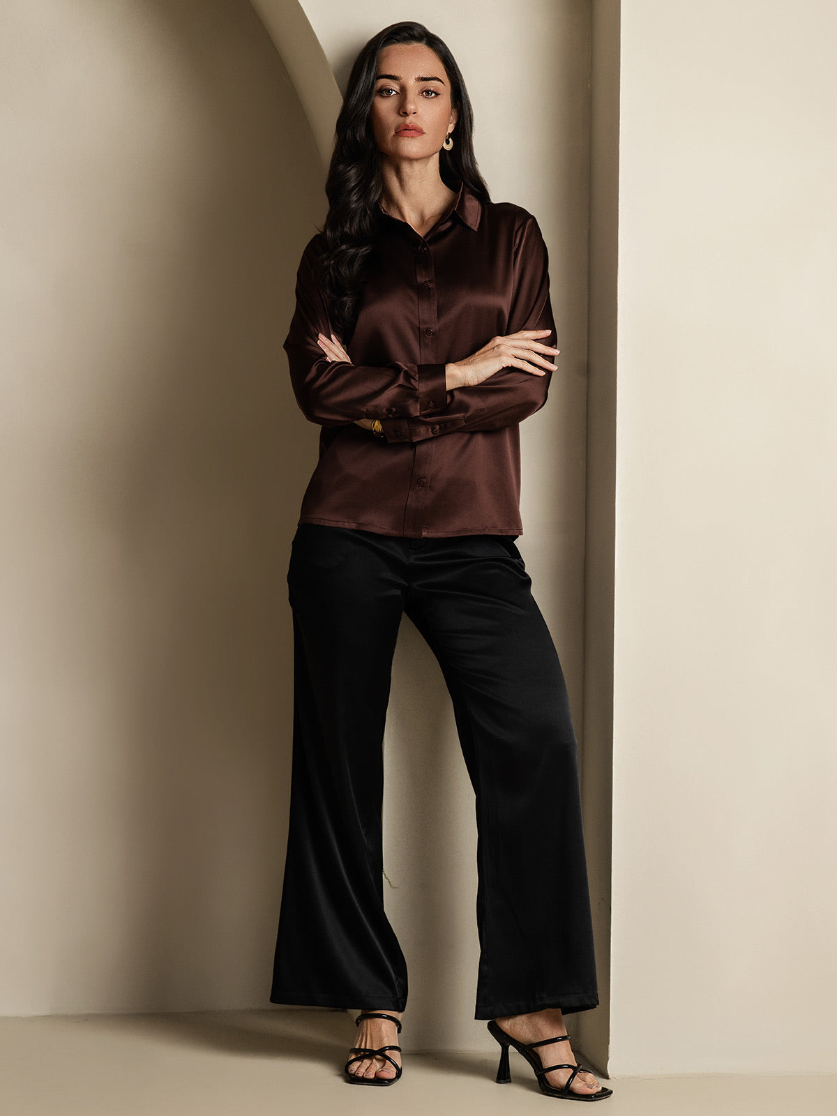 SilkSilky-NO 19Momme Silke Womens Shirt Kaffe 007