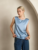 [Gråblå] SilkSilky-NO Sleeveless Round Neck Camisole Topp 003