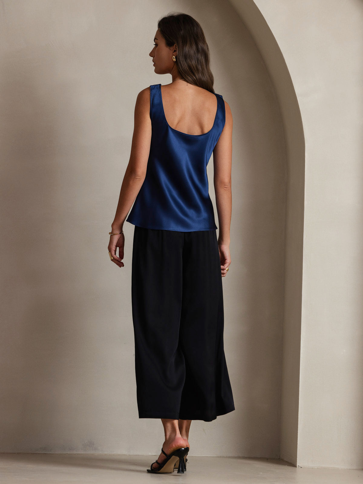 [Mørke blå] SilkSilky-NO 19Momme Silke U-hals Camisole Topp 002