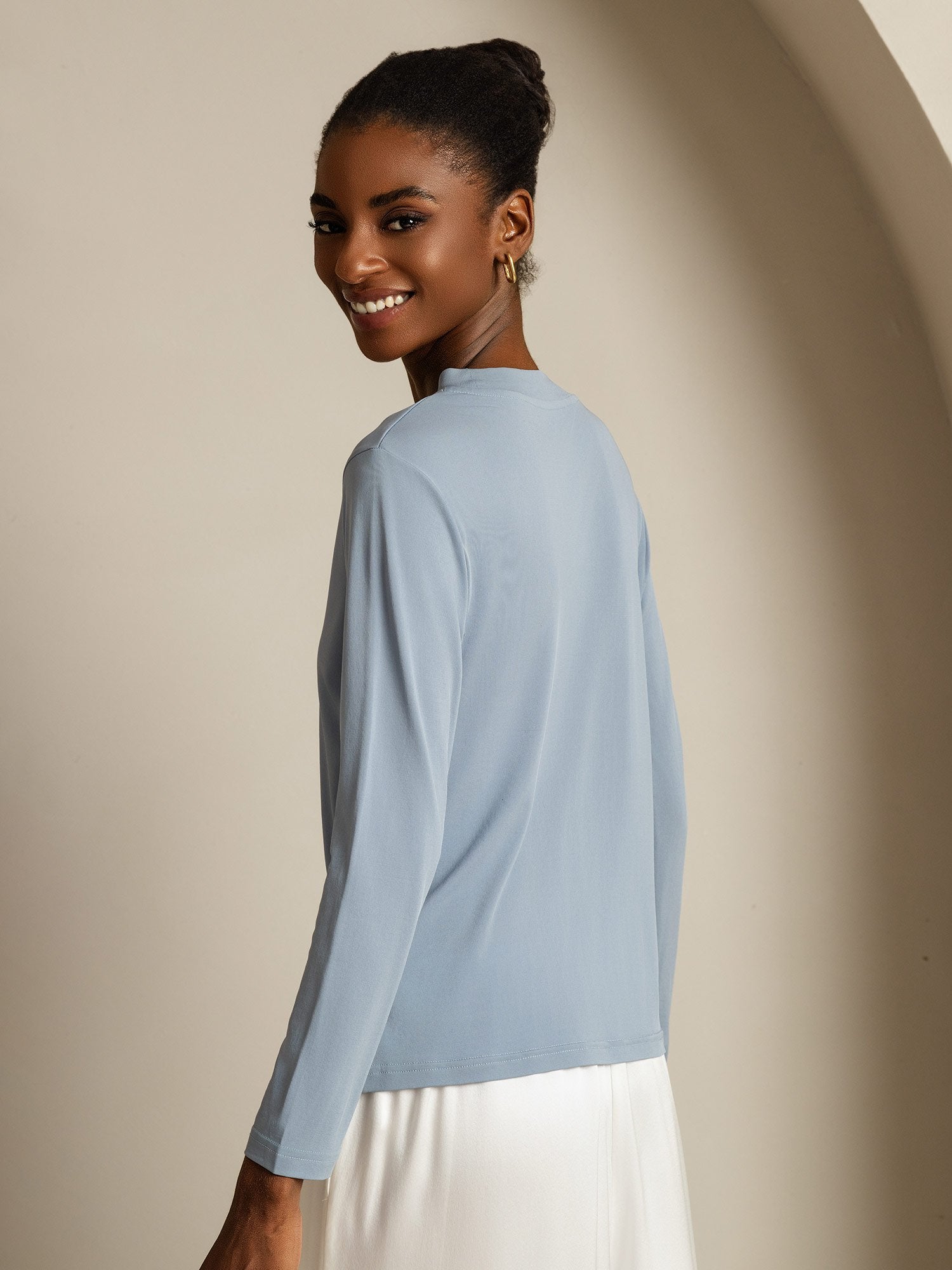 [Gråblå] SilkSilky-NO Silke Womens T-Shirt 002