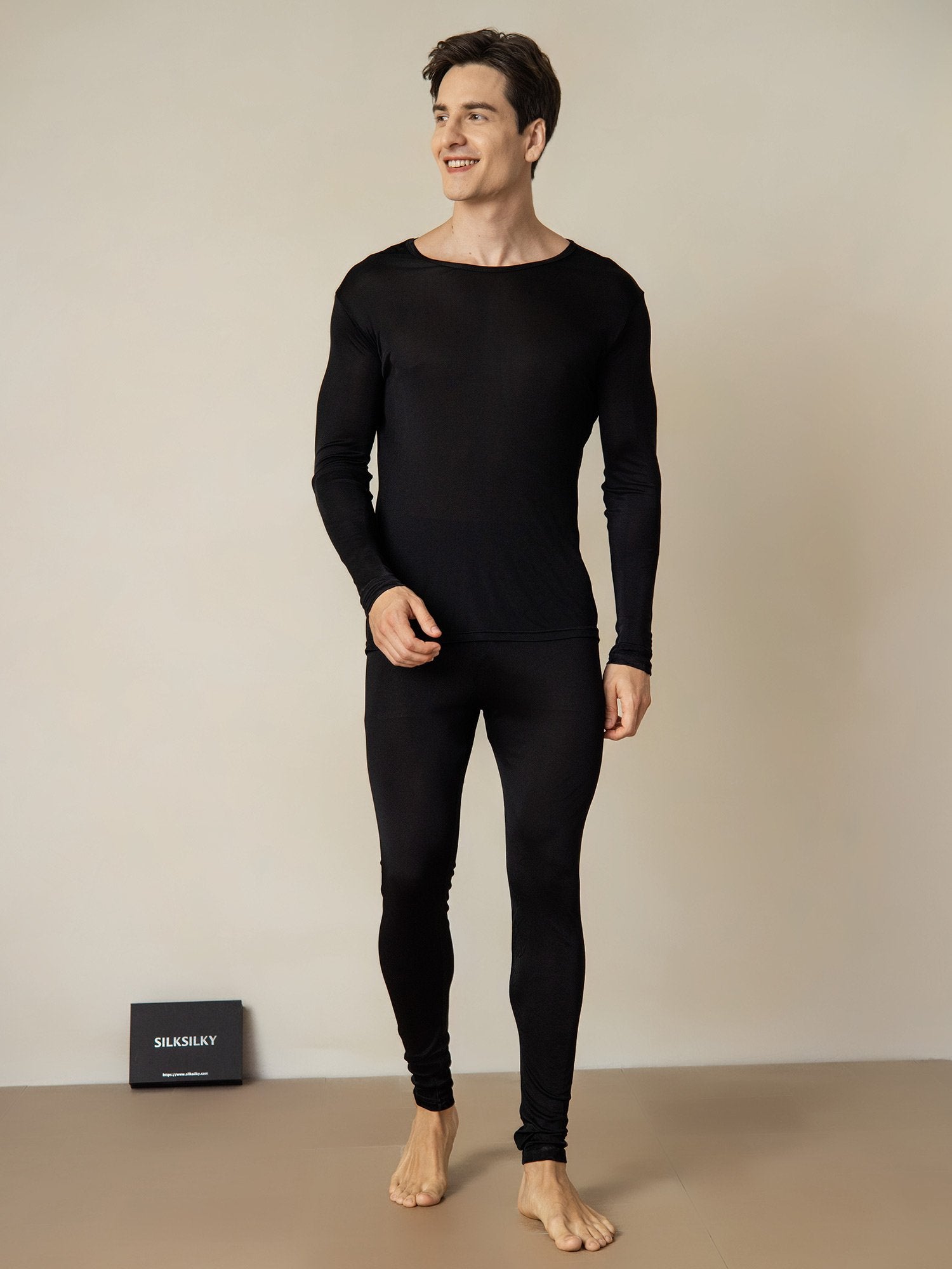 [Svart] SilkSilky-NO Silke Mens Pajamas 003