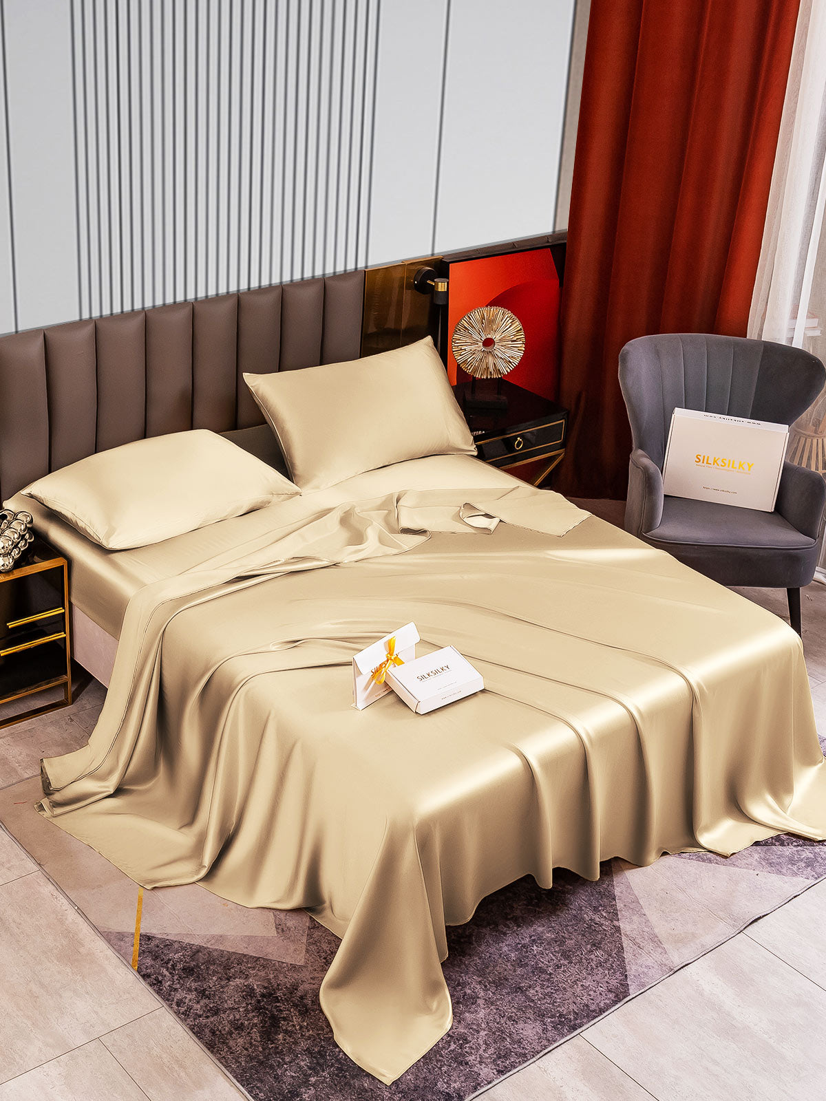 [Beige] SilkSilky-NO 22Momme Bedding Set 002