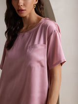 [Blek Mauve] SilkSilky-NO Short Sleeve Round Neck Pyjamas for Kvinner 009