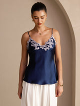 [Mørke blå] SilkSilky-NO Spaghetti Strap V Neck Camisole Topp 001