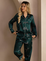 [Smaragd Zebra] SilkSilky-NO Long Sleeve Lapel Collar Pyjamas for Kvinner 004
