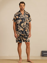 [Svart Drage] SilkSilky-NO Short Sleeve Lapel Collar Pyjamas for menn 003
