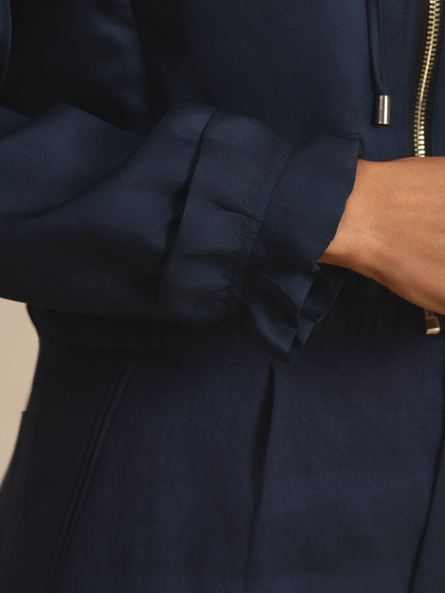 [Mørkeblå] SilkSilky-NO 18Momme Langermet Høy Hals Yttertøy for Kvinner 007