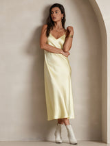 [Lys Gul] SilkSilky-NO Spaghetti Strap V Neck Nattkjole 006