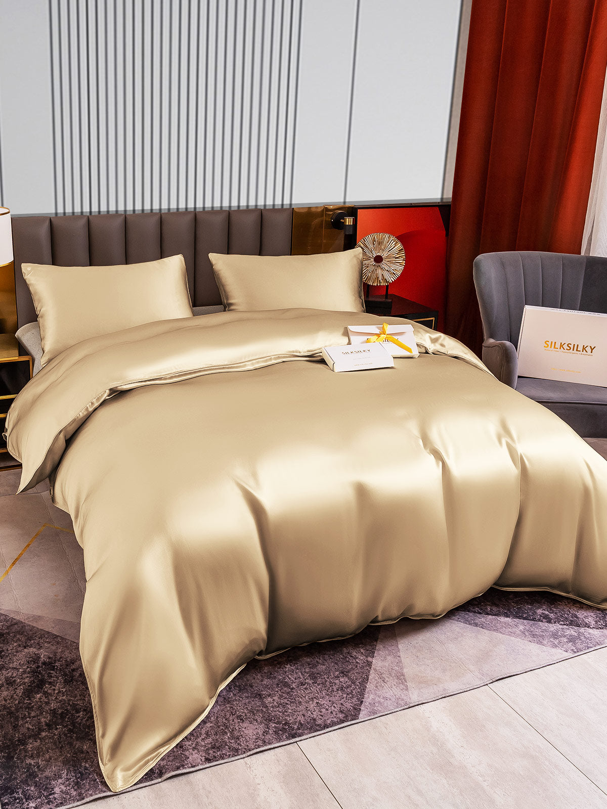 [Beige] SilkSilky-NO 22Momme Bedding Set 004