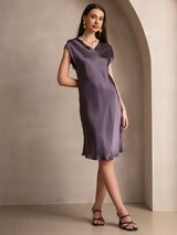 [Lilla Grå] SilkSilky-NO Cap Sleeve V Neck Nattkjole 001