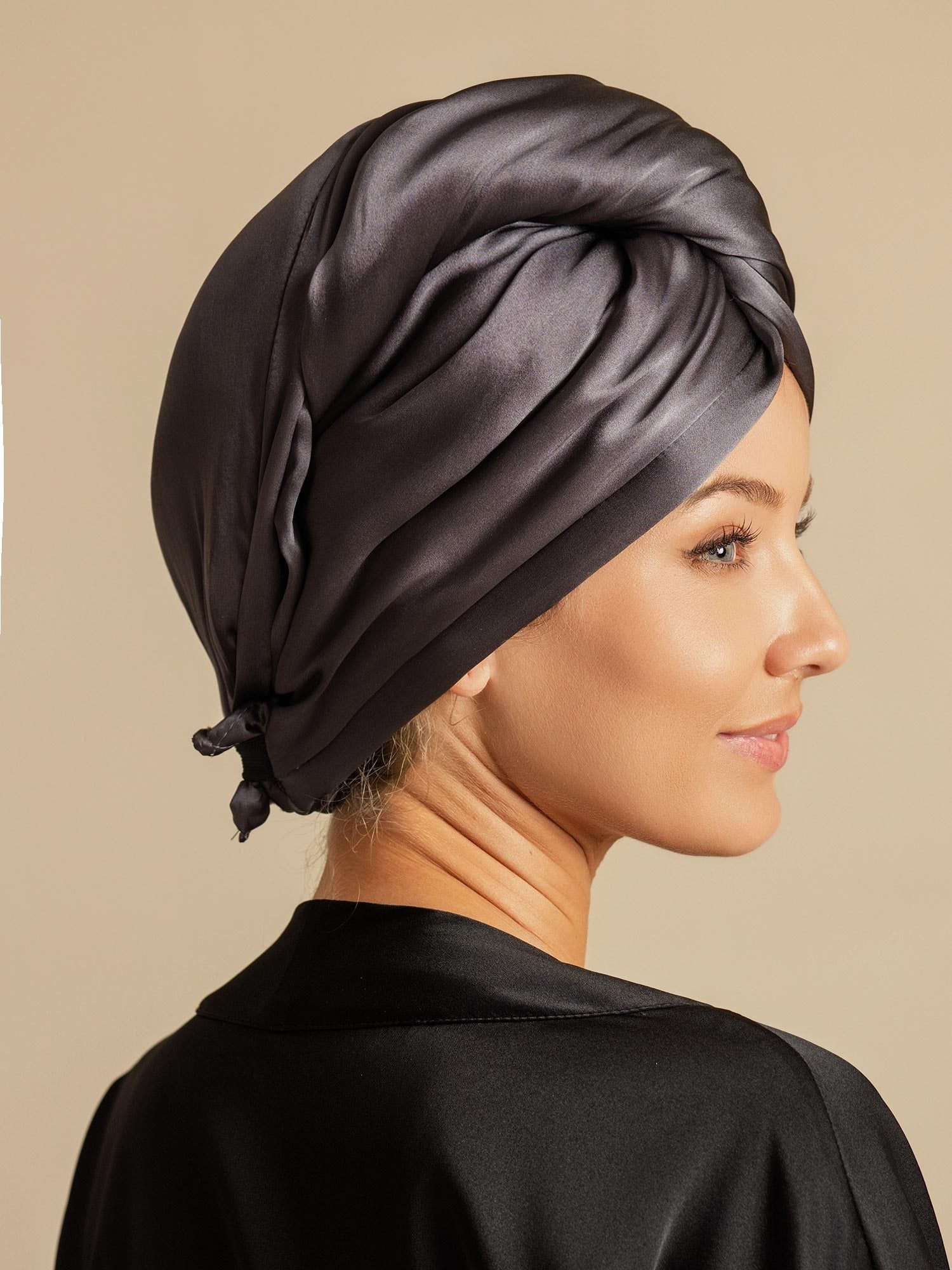 [Mørkegrå] SilkSilky-NO Silke Hair Towel Wrap 004,