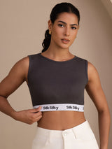[Grå] SilkSilky-NO Sleeveless Crew Neck Camisole Topp 004