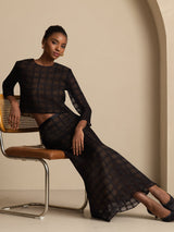 [Svart] SilkSilky-NO Ren Silke Langermet Rund Hals Women''s Outfit Sets 006