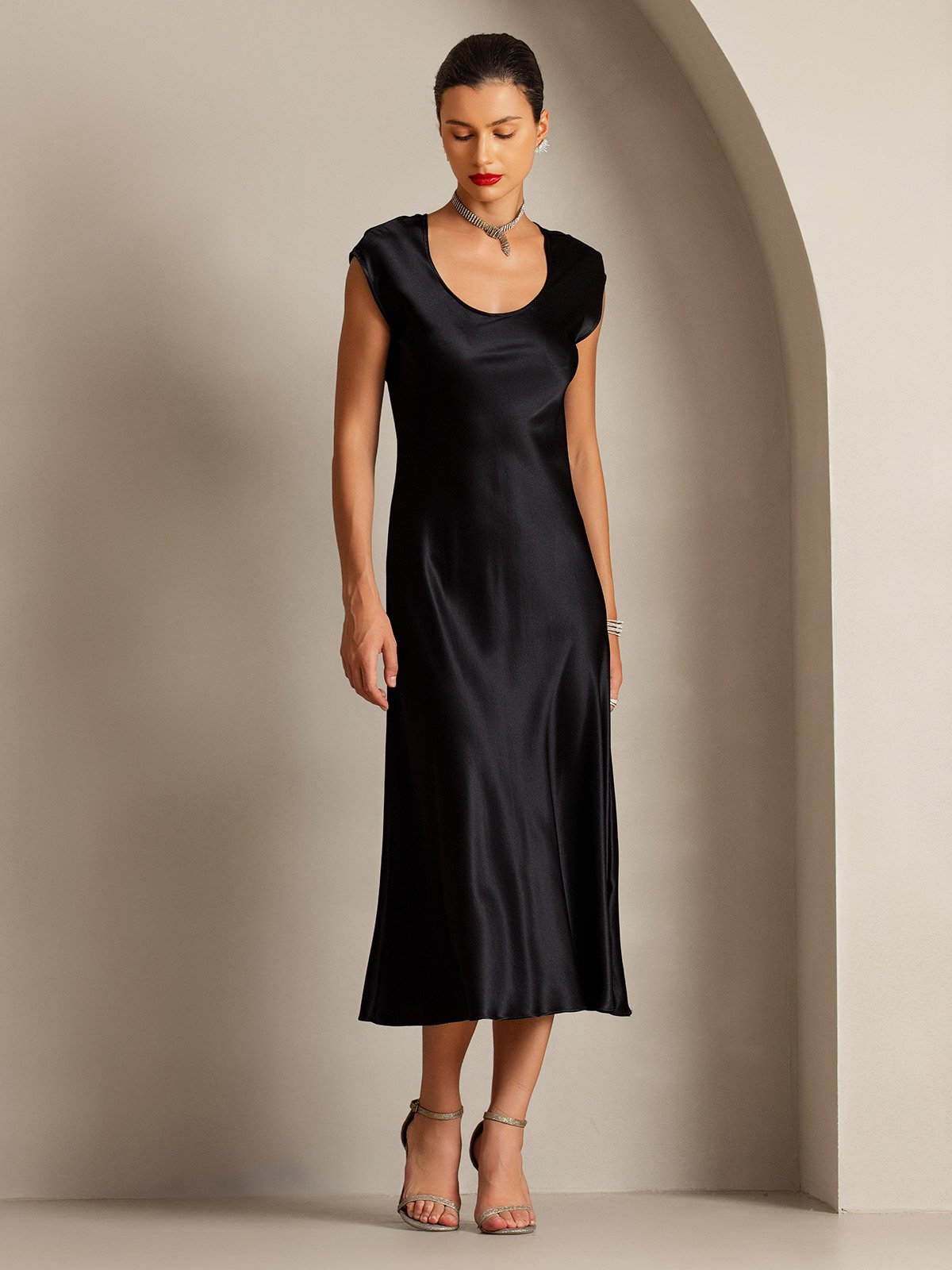 [Svart] SilkSilky-NO 19Momme Silke Dress 007