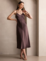[Kaffe] SilkSilky-NO Spaghetti Strap V Neck Kjole 006