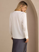 [Hvit] SilkSilky-NO Long Sleeve Deep V Neck Damebluser 002