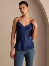 [Mørke blå] SilkSilky-NO V Neck Camisole Topp 004