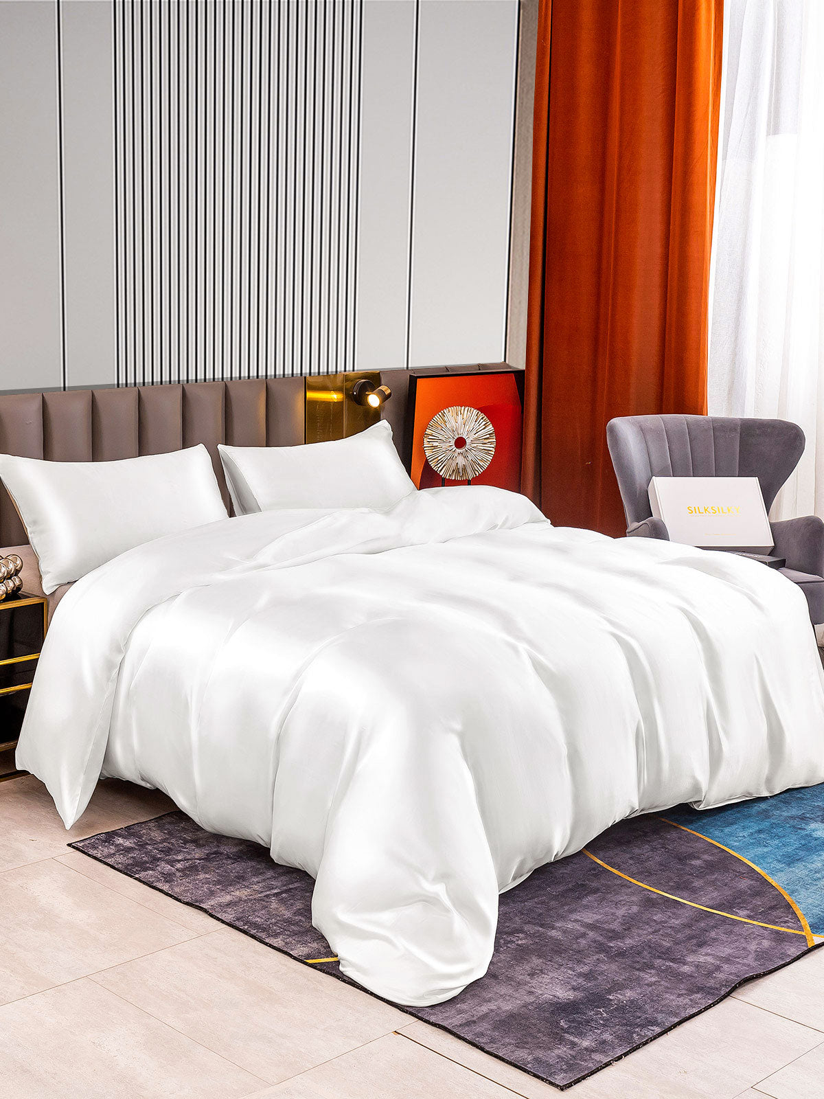 [Hvit] SilkSilky-NO 22Momme Bedding Set 002
